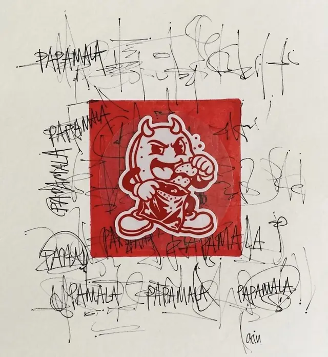 Arte original Papa Mala con firmas a mano