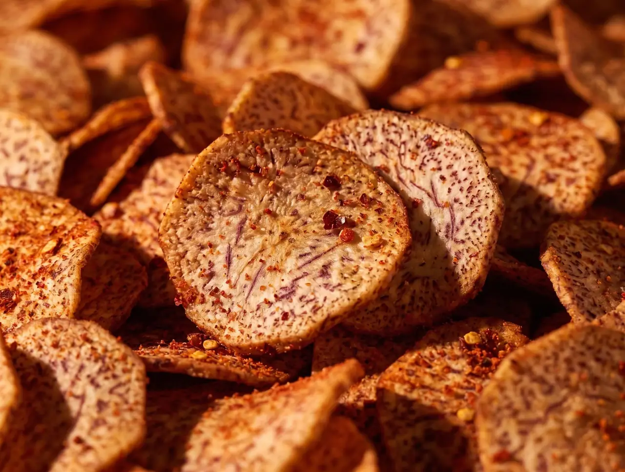 Chips de malanga de cerca con chile